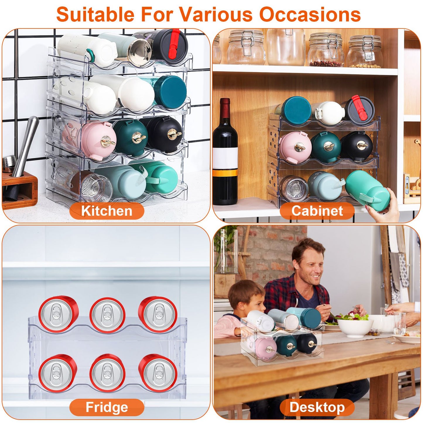 4-Tier Stackable Bottle Organizer – Transparent 12-Bottle Storage Holder for Fridge, Kitchen & Pantry