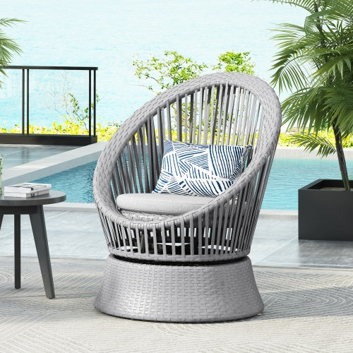 Modern Wicker Lounge Chair – 26.7" Round Rattan & Iron Frame Chair for Living Room, Patio & Balcony