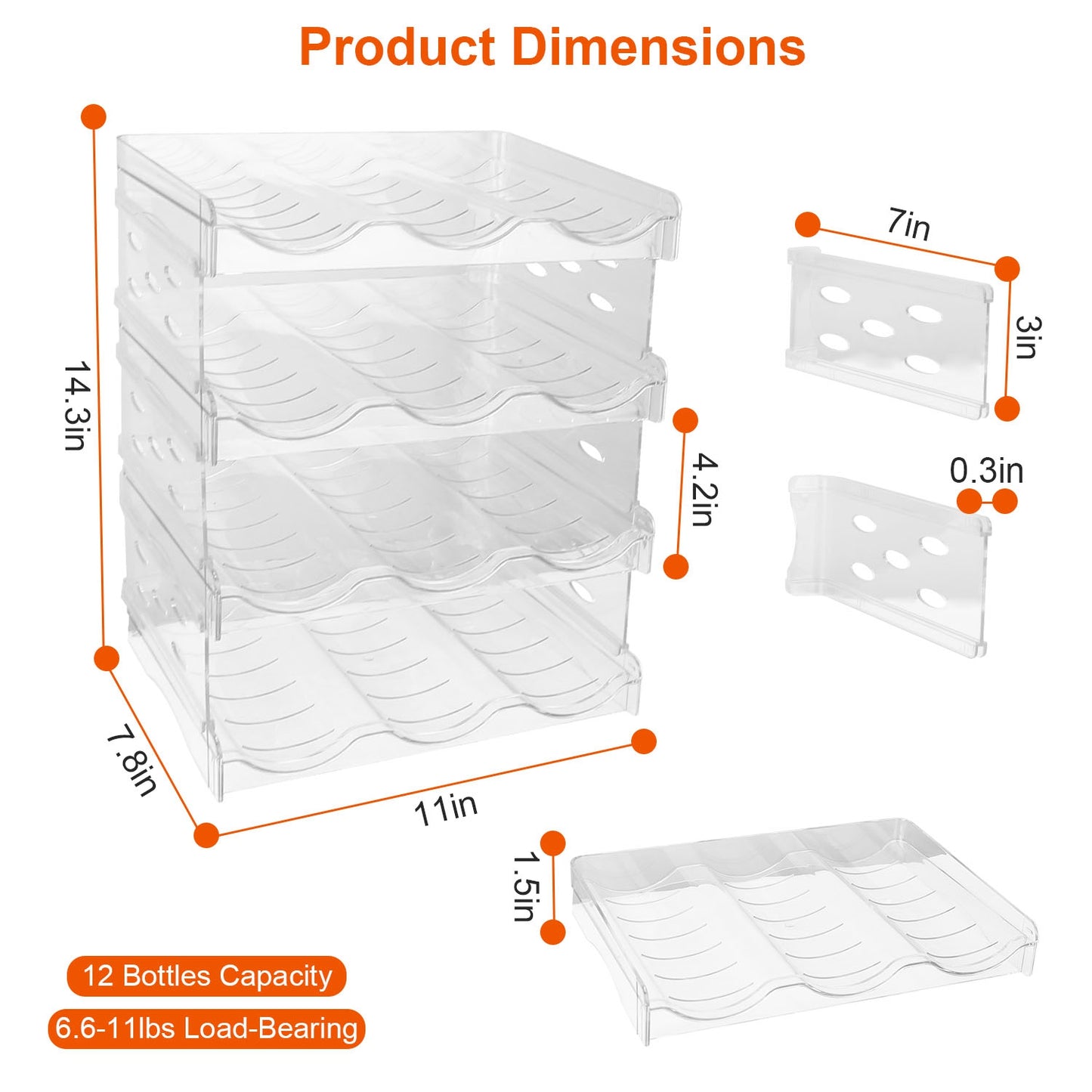 4-Tier Stackable Bottle Organizer – Transparent 12-Bottle Storage Holder for Fridge, Kitchen & Pantry