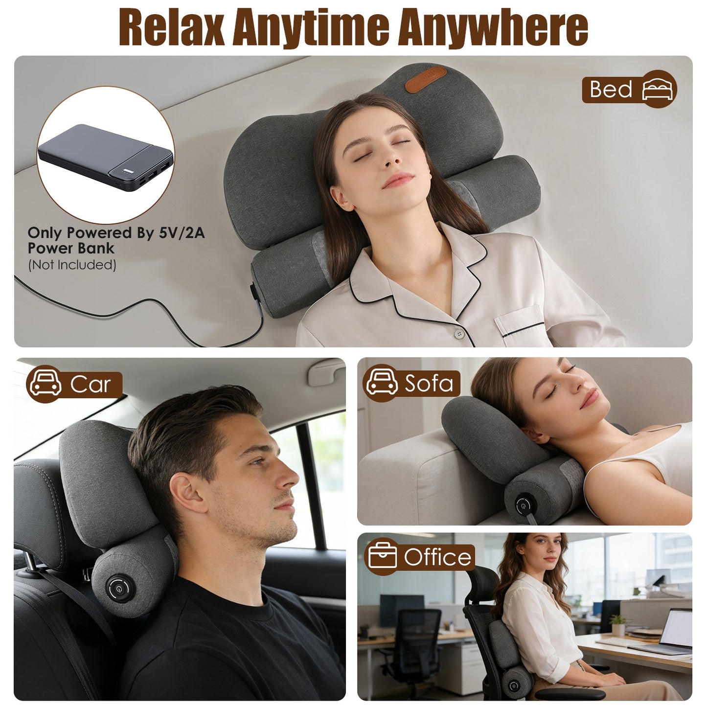 USB Heated Neck Pillow – Zero-Pressure Memory Foam Cervical Support with Heat & Eye Mask for Deep Sleep