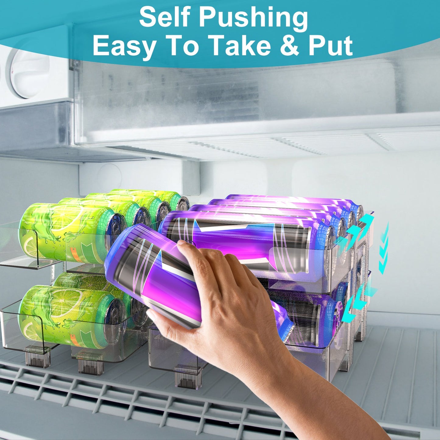 2-Pack Adjustable Soda Can Organizer – 2-Tier Auto-Rolling Beverage Dispenser for Fridge, Pantry & Cabinet