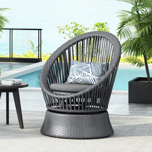 Modern Wicker Lounge Chair – 26.7" Round Rattan & Iron Frame Chair for Living Room, Patio & Balcony
