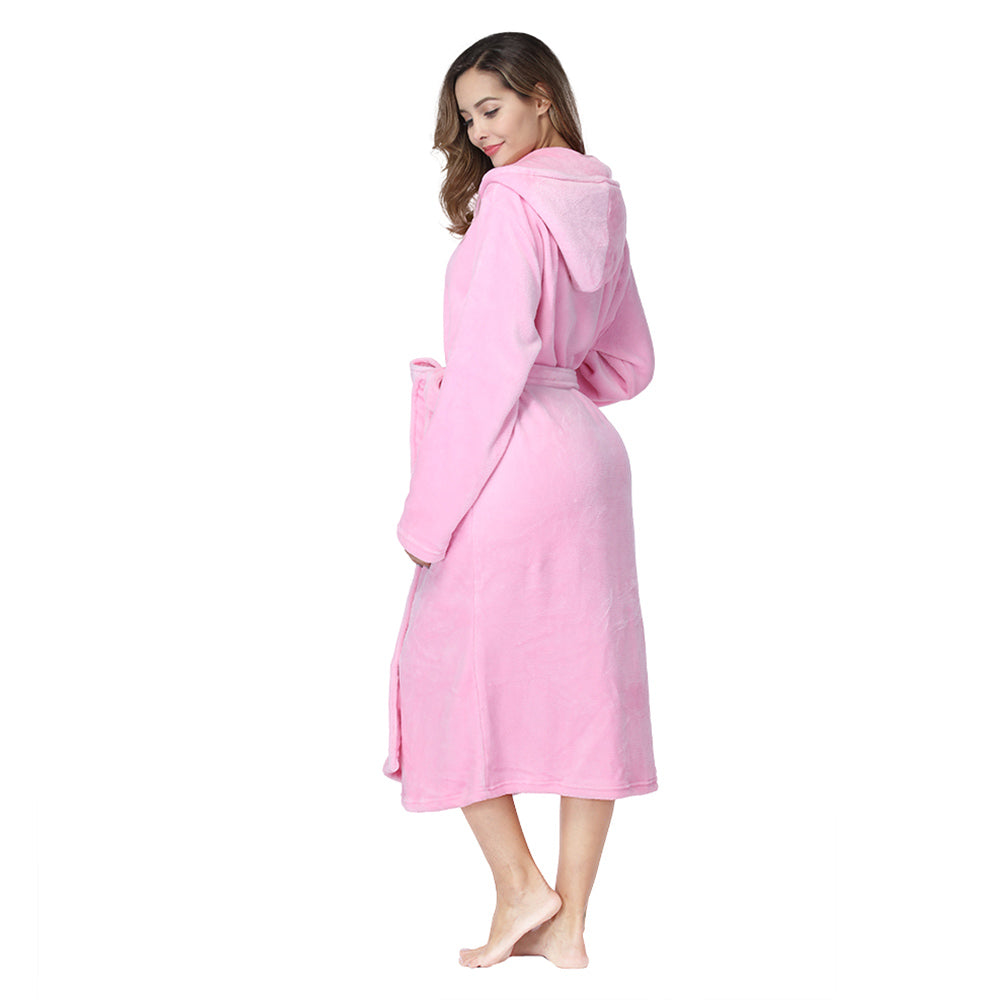RONGTAI Plush Fleece Long Robe – Hooded Bathrobe with Pockets for Ultimate Cozy Comfort