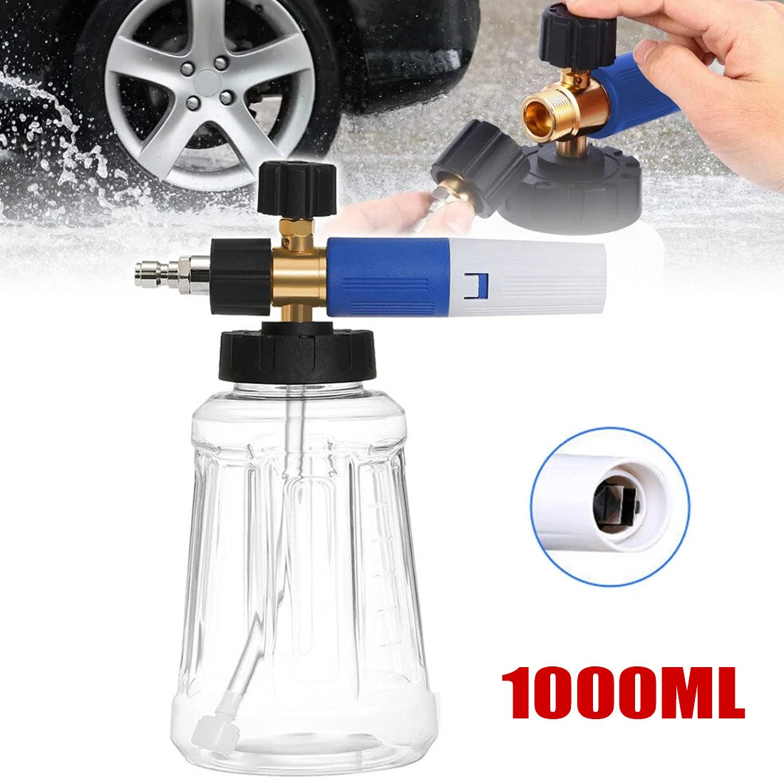 Snow Foam Lance Pressure Washer Gun – 1/4" Quick Release Soap Cannon with 1L Bottle for Car Washing