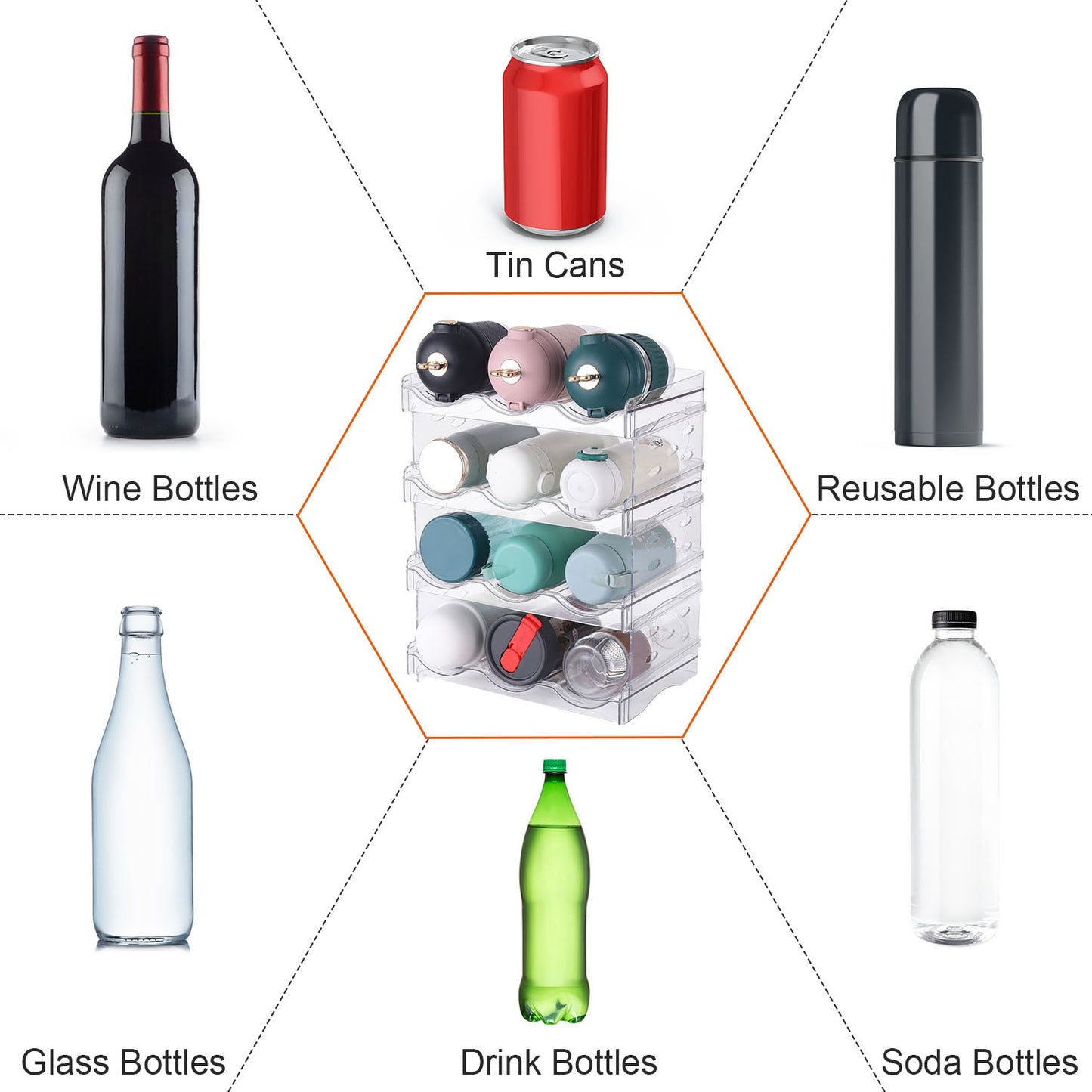 4-Tier Stackable Bottle Organizer – Transparent 12-Bottle Storage Holder for Fridge, Kitchen & Pantry