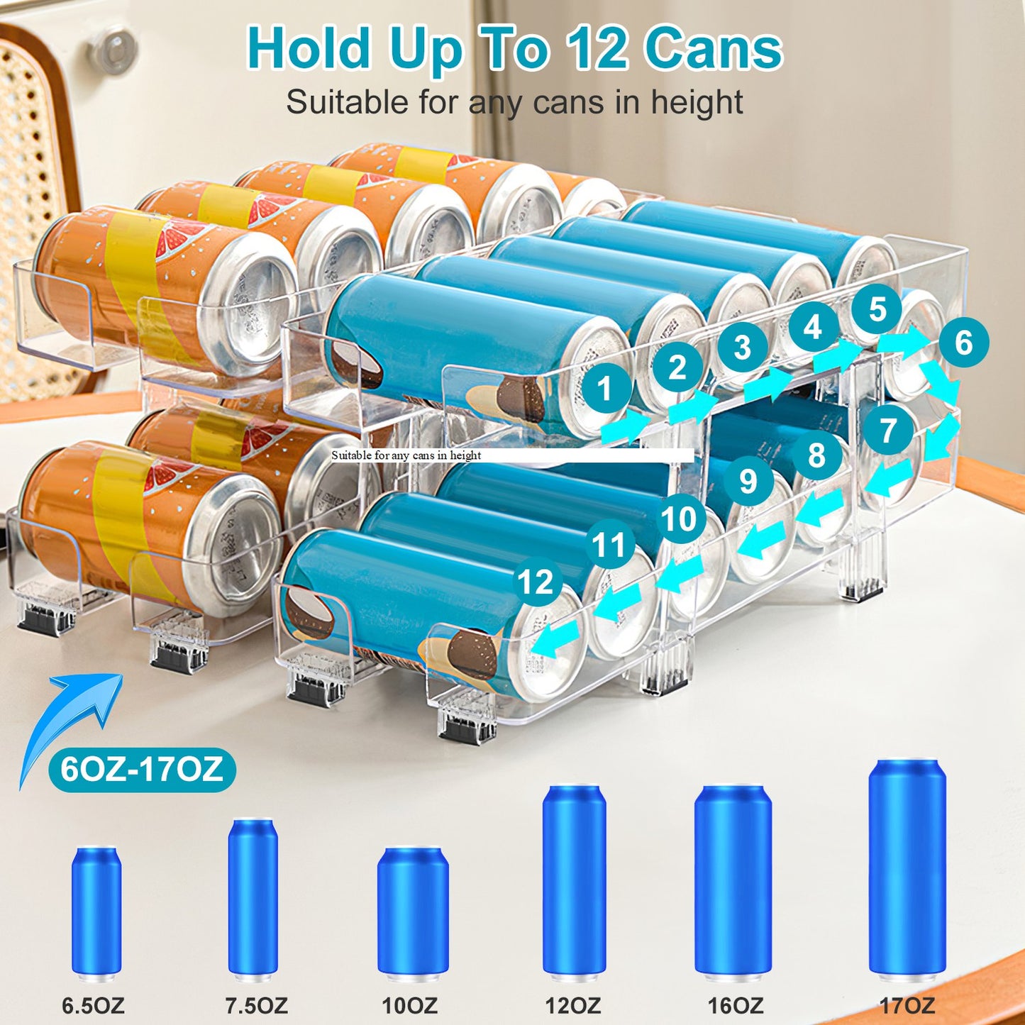 2-Pack Adjustable Soda Can Organizer – 2-Tier Auto-Rolling Beverage Dispenser for Fridge, Pantry & Cabinet