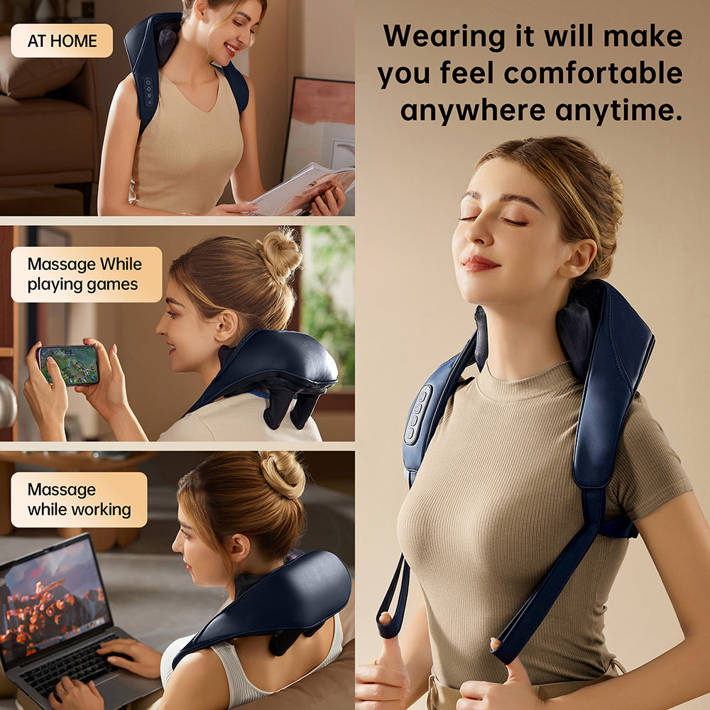 Cordless Shiatsu Neck & Back Massager – Wireless Deep Kneading Relief, Anywhere You Go