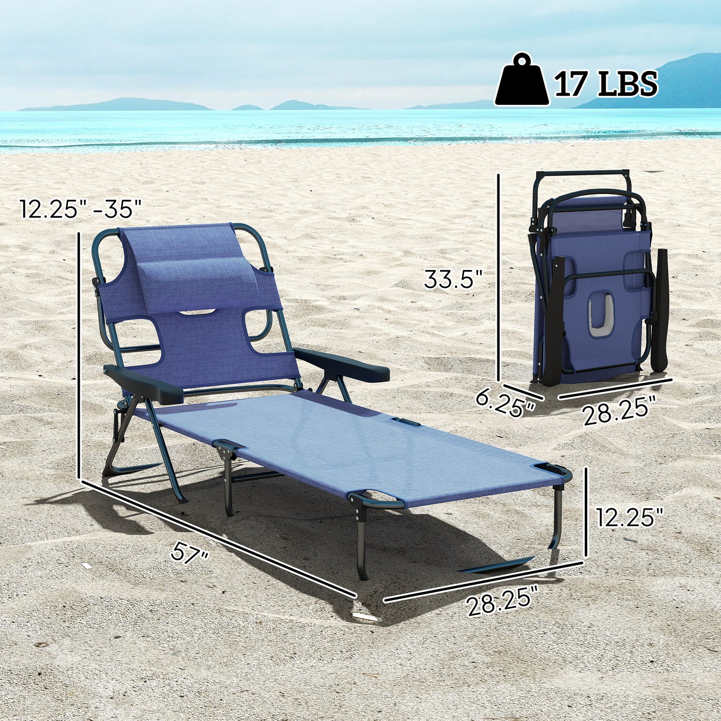 Folding Reclining Lounge Chair – Adjustable Portable Chair for Indoor & Outdoor Relaxation, Gray