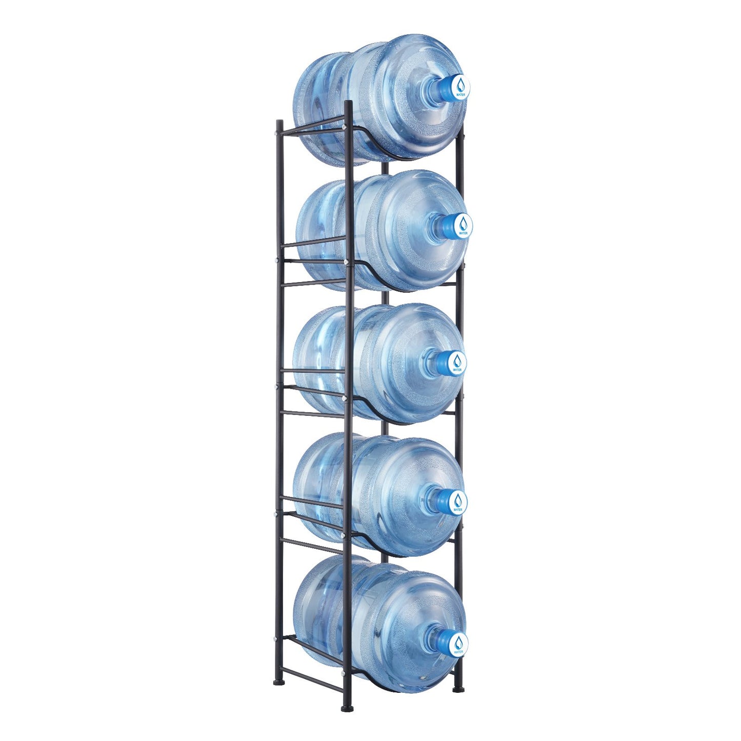 5-Tier Water Jug Holder Rack – Slim Single-Row Bottle Storage for Kitchen, Pantry & Office, Black