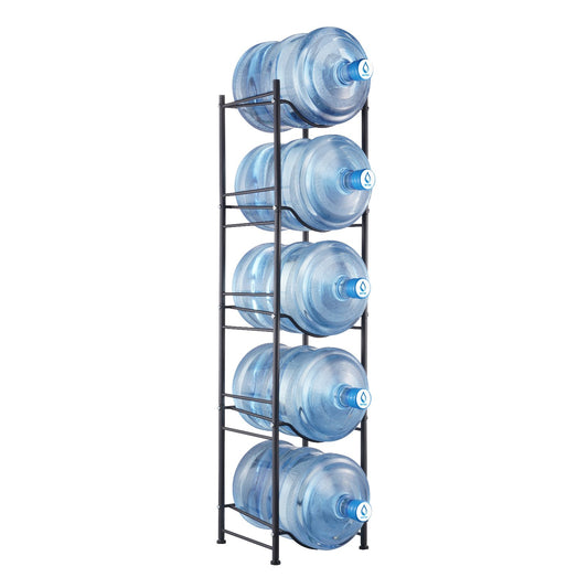 5-Tier Water Jug Holder Rack – Slim Single-Row Bottle Storage for Kitchen, Pantry & Office, Black