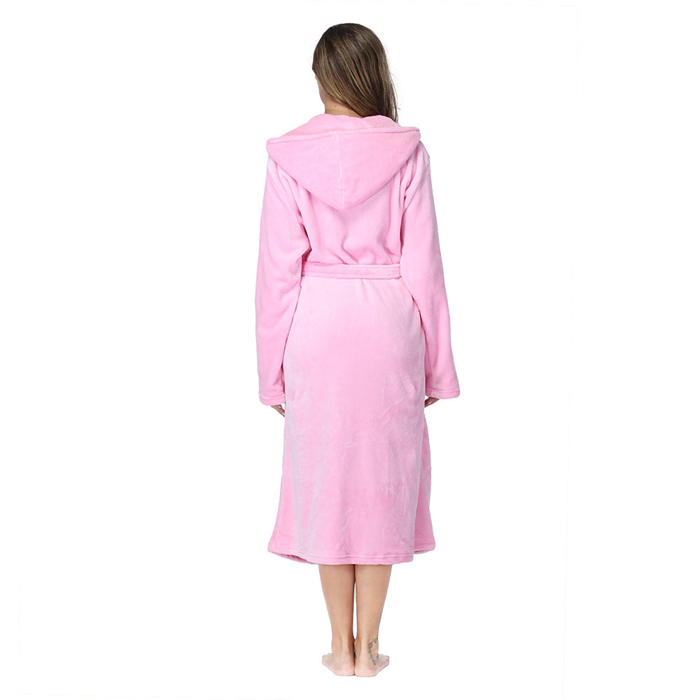 RONGTAI Plush Fleece Long Robe – Hooded Bathrobe with Pockets for Ultimate Cozy Comfort