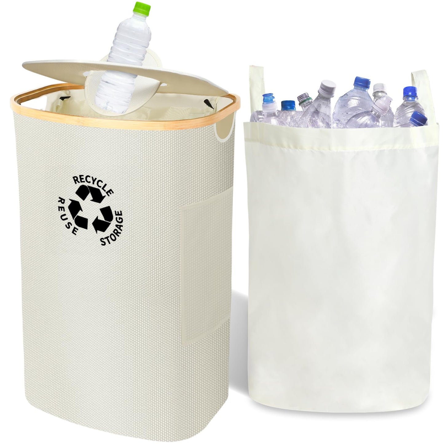 Large Recycling Container with Lid – Eco-Friendly Deposit Bottle & Recyclable Storage Organizer, Beige