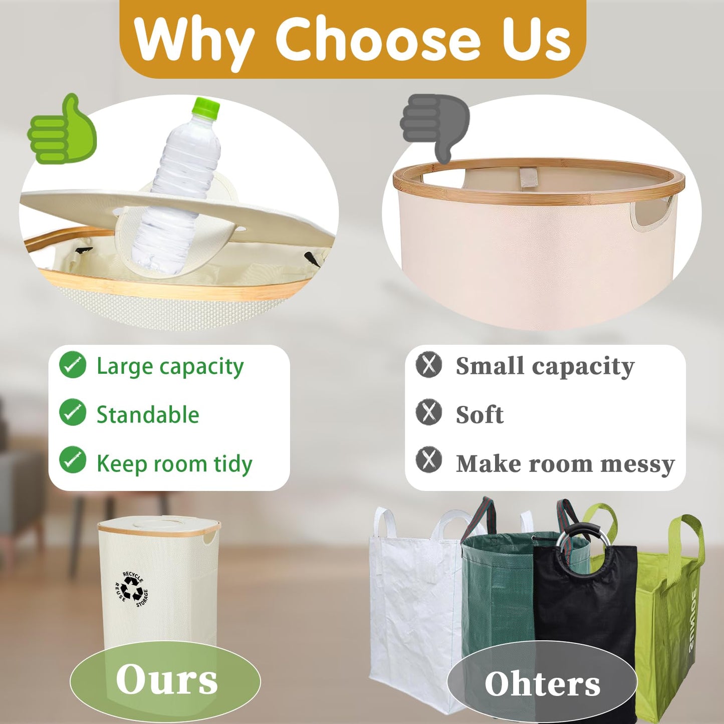 Large Recycling Container with Lid – Eco-Friendly Deposit Bottle & Recyclable Storage Organizer, Beige