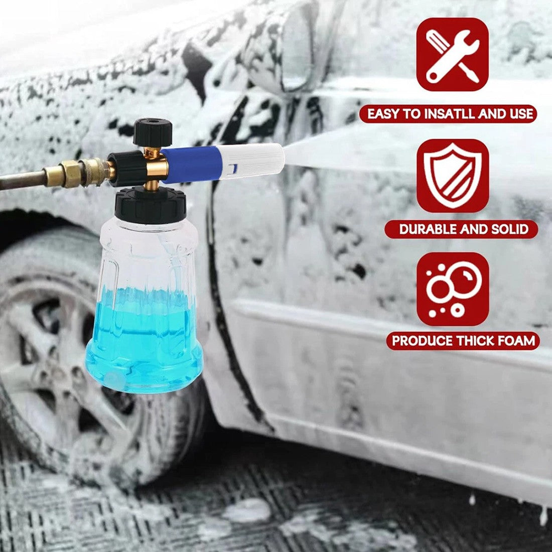 Snow Foam Lance Pressure Washer Gun – 1/4" Quick Release Soap Cannon with 1L Bottle for Car Washing