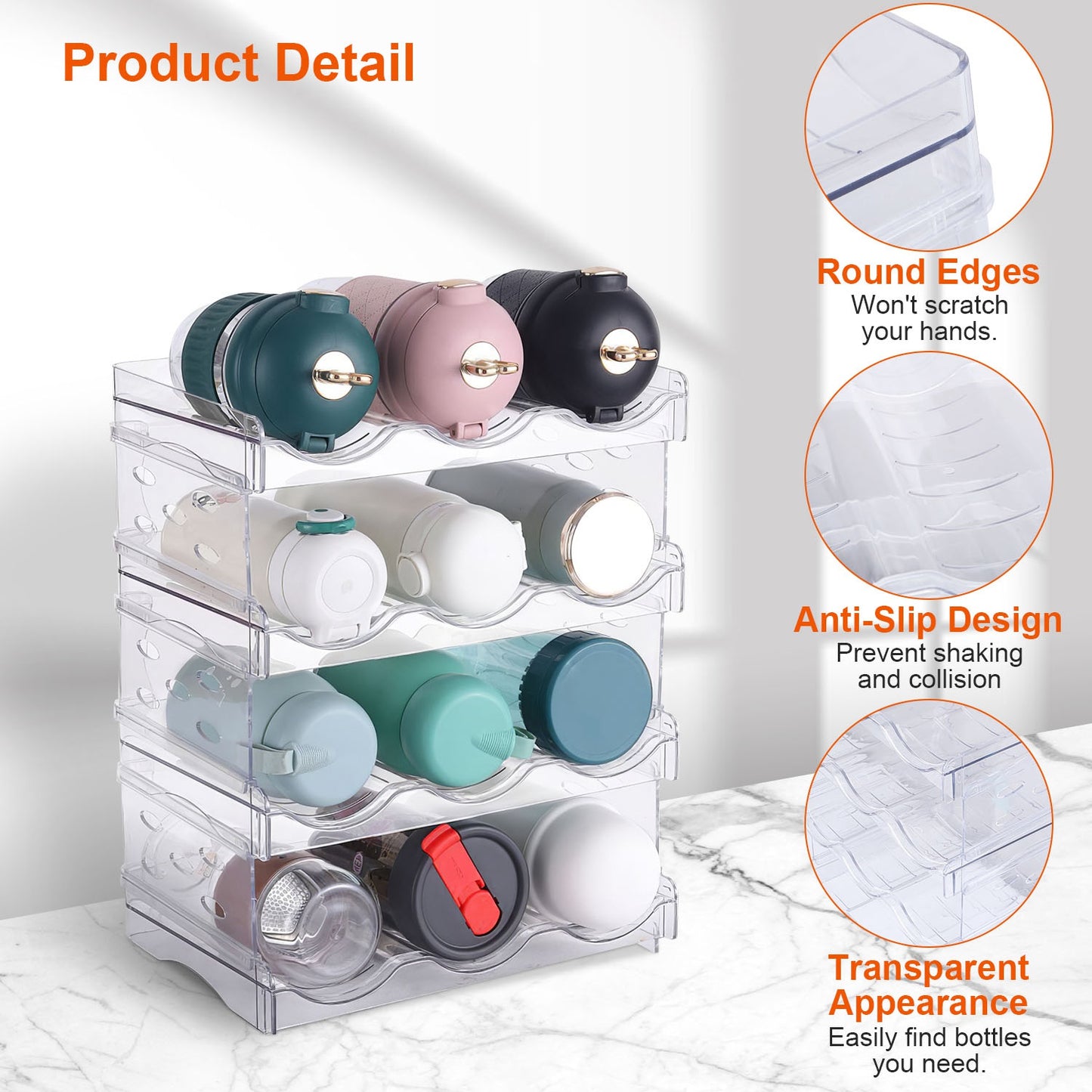 4-Tier Stackable Bottle Organizer – Transparent 12-Bottle Storage Holder for Fridge, Kitchen & Pantry