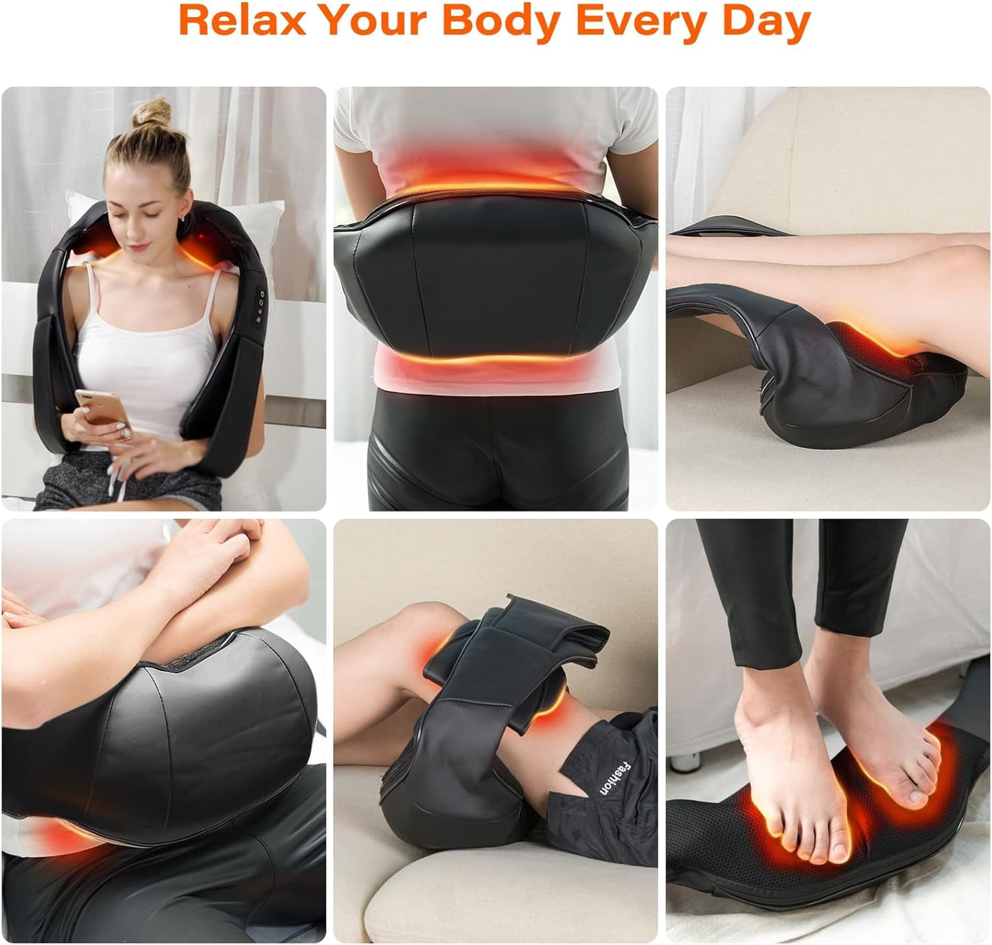 Electric Shiatsu Neck, Back & Shoulder Massager With Heat – Deep Tissue Kneading