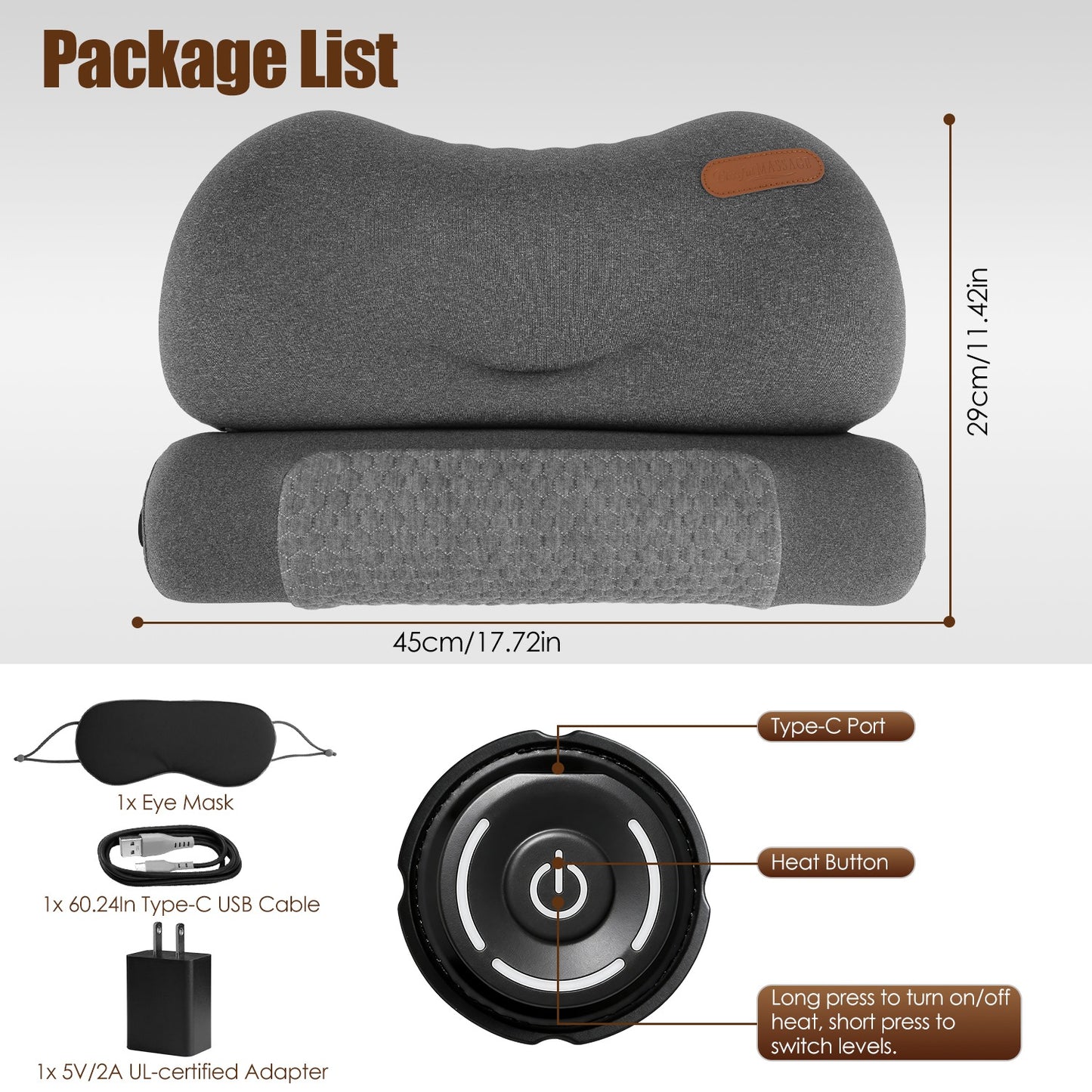 USB Heated Neck Pillow – Zero-Pressure Memory Foam Cervical Support with Heat & Eye Mask for Deep Sleep