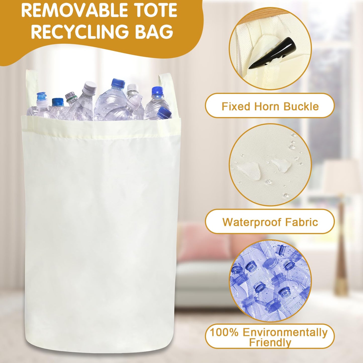 Large Recycling Container with Lid – Eco-Friendly Deposit Bottle & Recyclable Storage Organizer, Beige