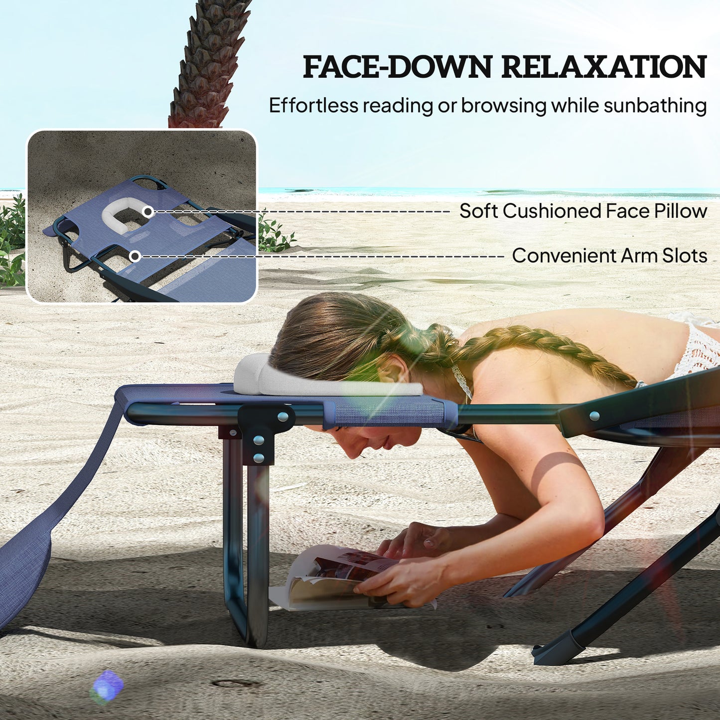 Folding Reclining Lounge Chair – Adjustable Portable Chair for Indoor & Outdoor Relaxation, Gray