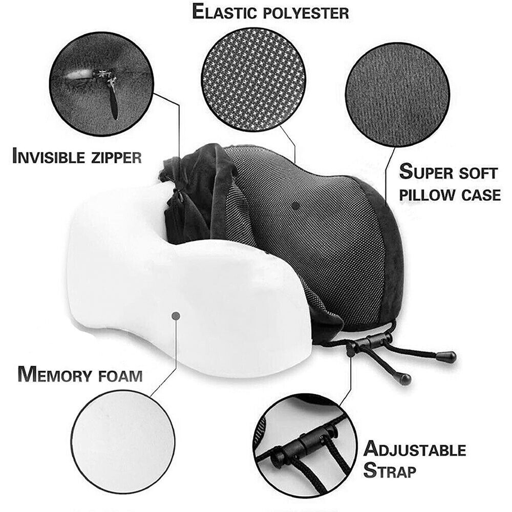 Memory Foam Travel Pillow – Arrive Refreshed with Neck Support for Flights, Cars & Office Naps