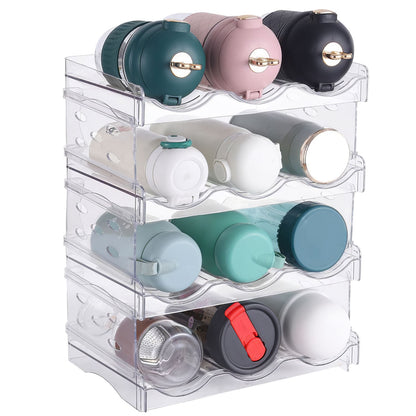 4-Tier Stackable Bottle Organizer – Transparent 12-Bottle Storage Holder for Fridge, Kitchen & Pantry