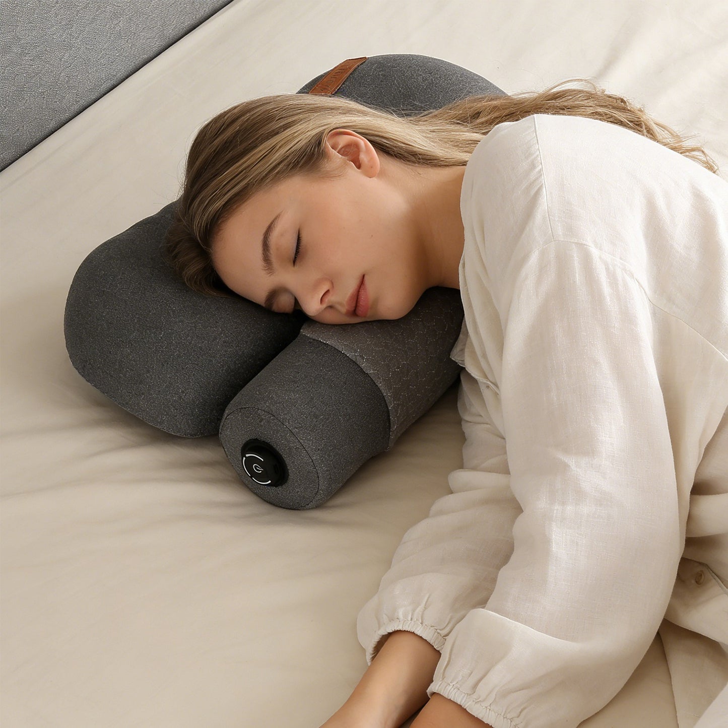 USB Heated Neck Pillow – Zero-Pressure Memory Foam Cervical Support with Heat & Eye Mask for Deep Sleep