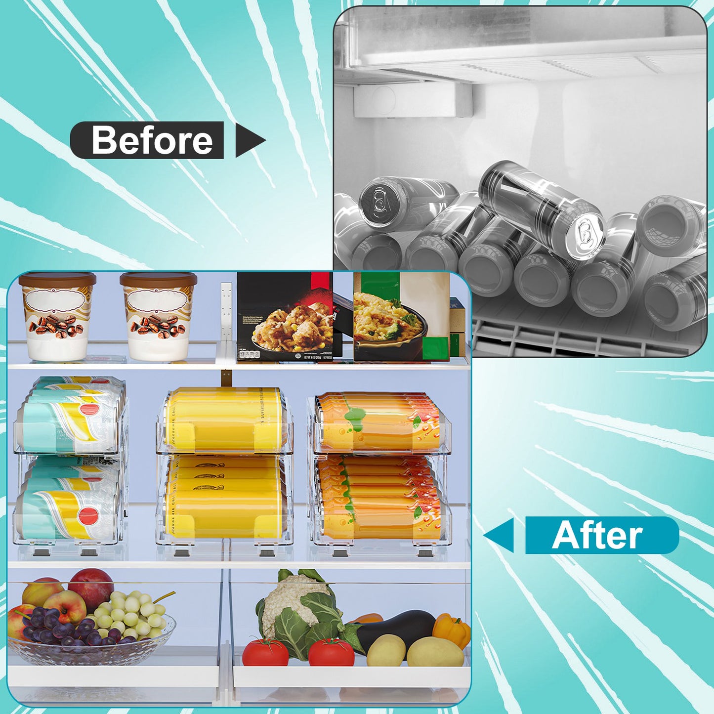 2-Pack Adjustable Soda Can Organizer – 2-Tier Auto-Rolling Beverage Dispenser for Fridge, Pantry & Cabinet