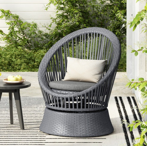Modern Wicker Lounge Chair – 26.7" Round Rattan & Iron Frame Chair for Living Room, Patio & Balcony
