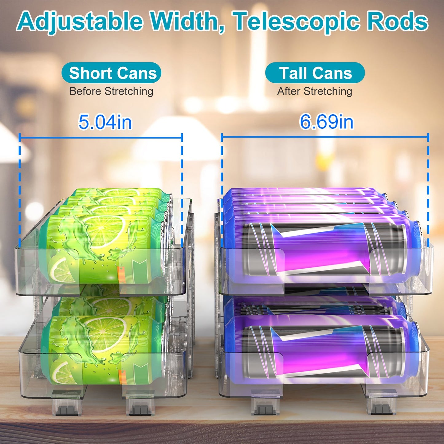 2-Pack Adjustable Soda Can Organizer – 2-Tier Auto-Rolling Beverage Dispenser for Fridge, Pantry & Cabinet