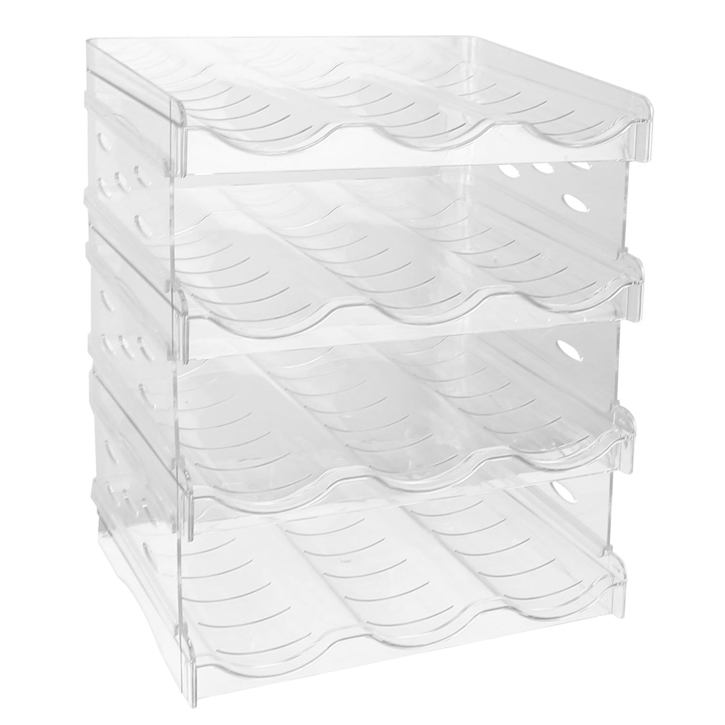 4-Tier Stackable Bottle Organizer – Transparent 12-Bottle Storage Holder for Fridge, Kitchen & Pantry