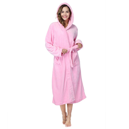 RONGTAI Plush Fleece Long Robe – Hooded Bathrobe with Pockets for Ultimate Cozy Comfort