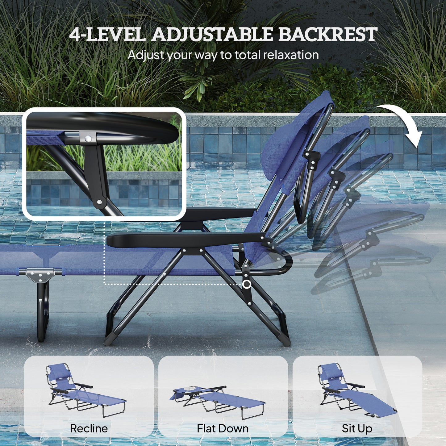 Folding Reclining Lounge Chair – Adjustable Portable Chair for Indoor & Outdoor Relaxation, Gray