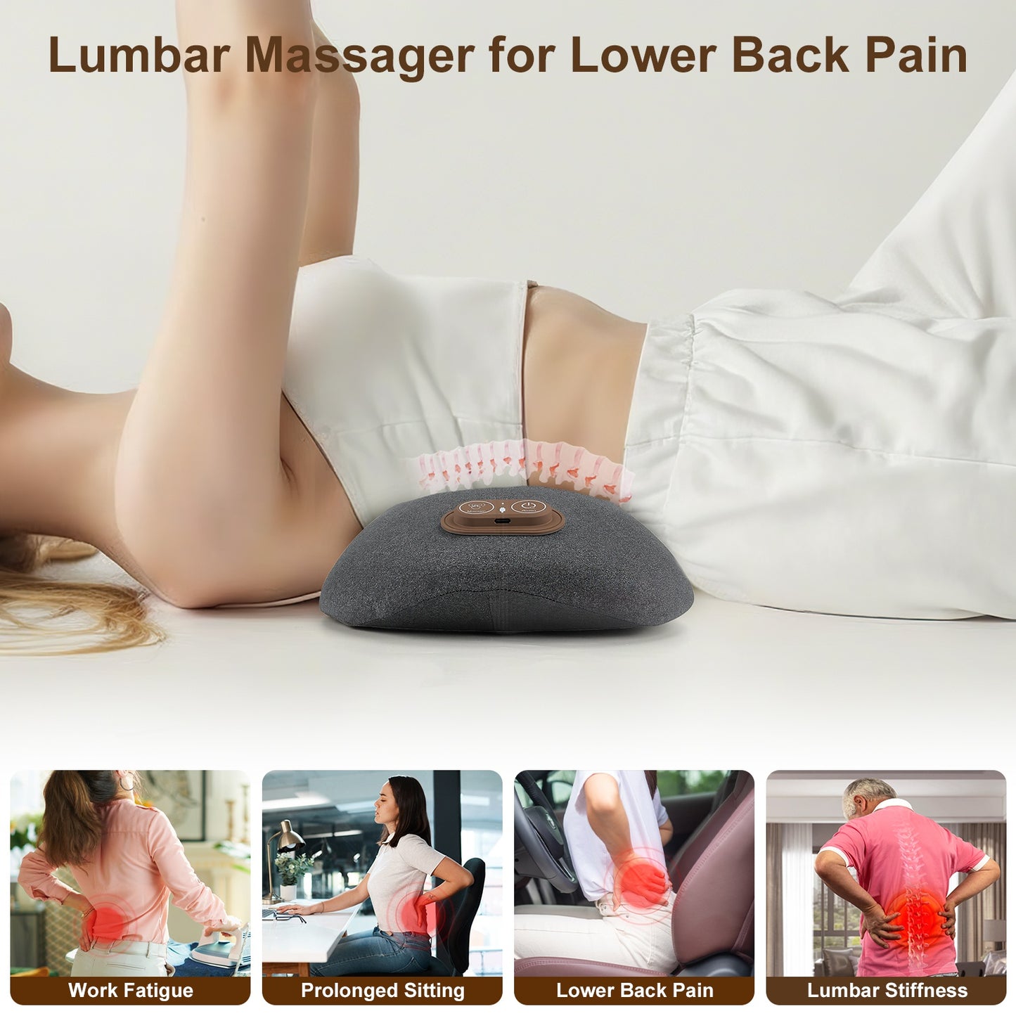 3-in-1 Electric Lumbar Massager Support Pillow – Memory Foam Back Massager with Heat, Vibration & Airbag
